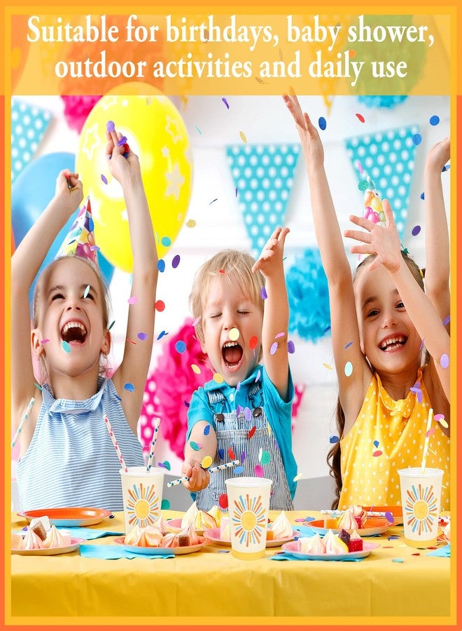 Whaline 100 Pcs Boho Sun Paper Cups Watercolor Blue Yellow Sunshine Disposable Cups for Hot Cold Drinks Birthday Baby Shower Here Comes the Son Party Table Supplies, 9oz - Image 4